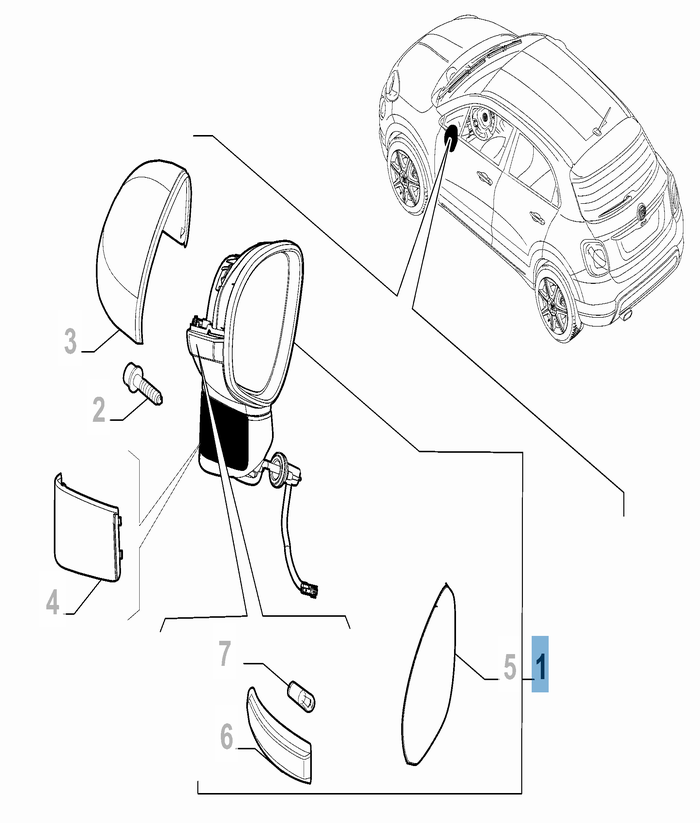 Fiat 500x wing mirror on sale replacement